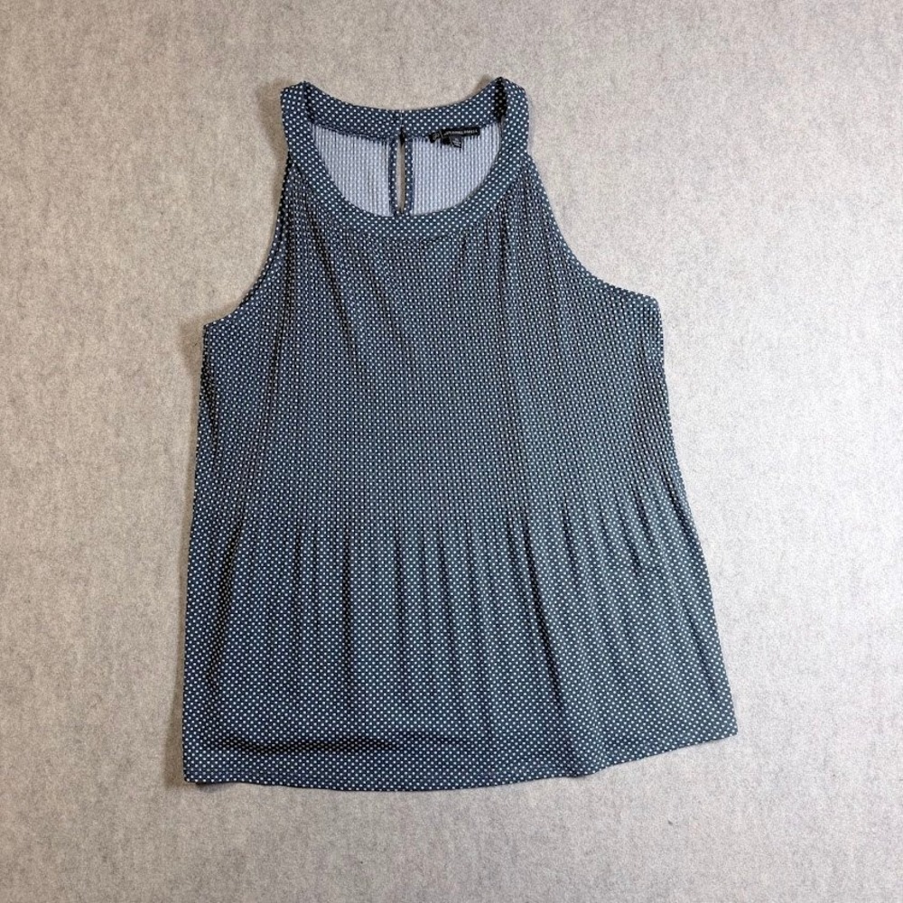 Adrianna‎ Papell Tank Top Women XL Blue Polka Dot Polyester Pleated Halter Chic